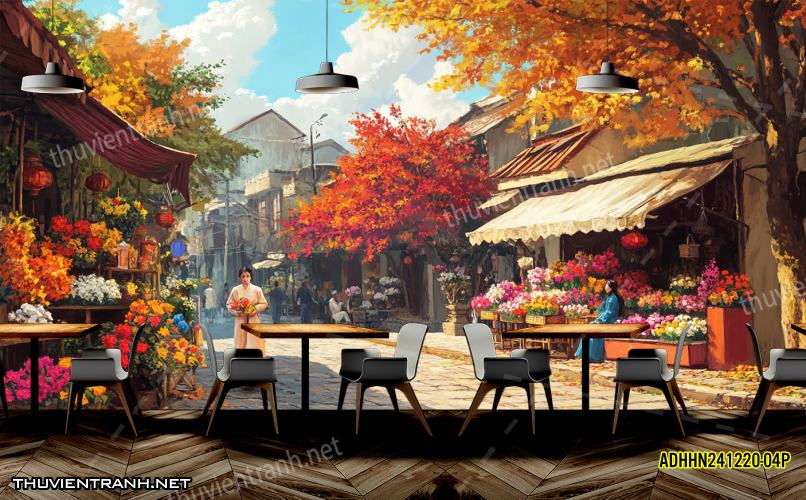 Tranh dán tường Phố cổ Hà Nội, Phố xưa - -ADHHN241220-04P - Tranh tường chất lượng cao